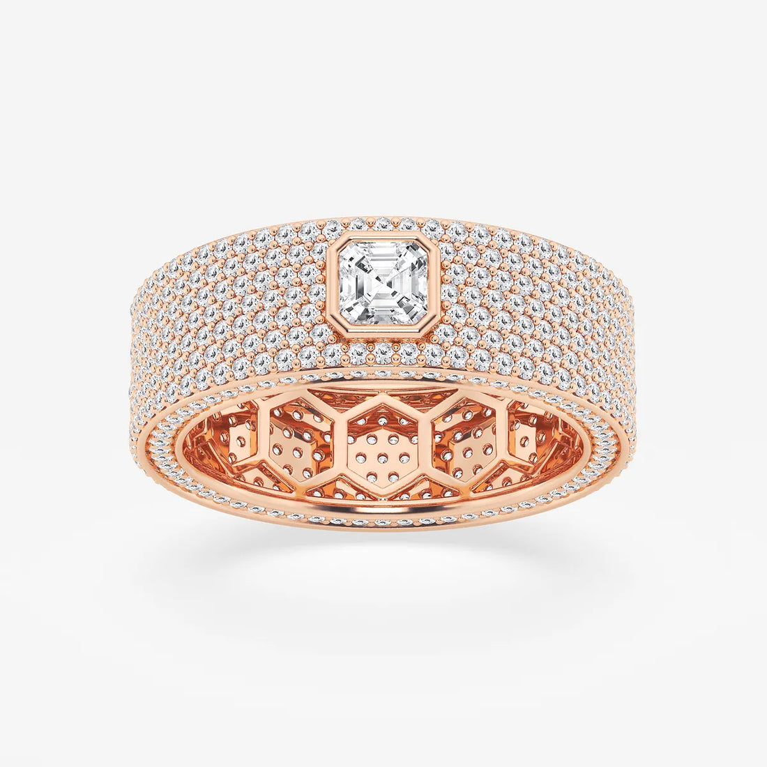 Modern Asscher Lab Grown Diamond Bezel Set Eternity Band in Yellow Gold