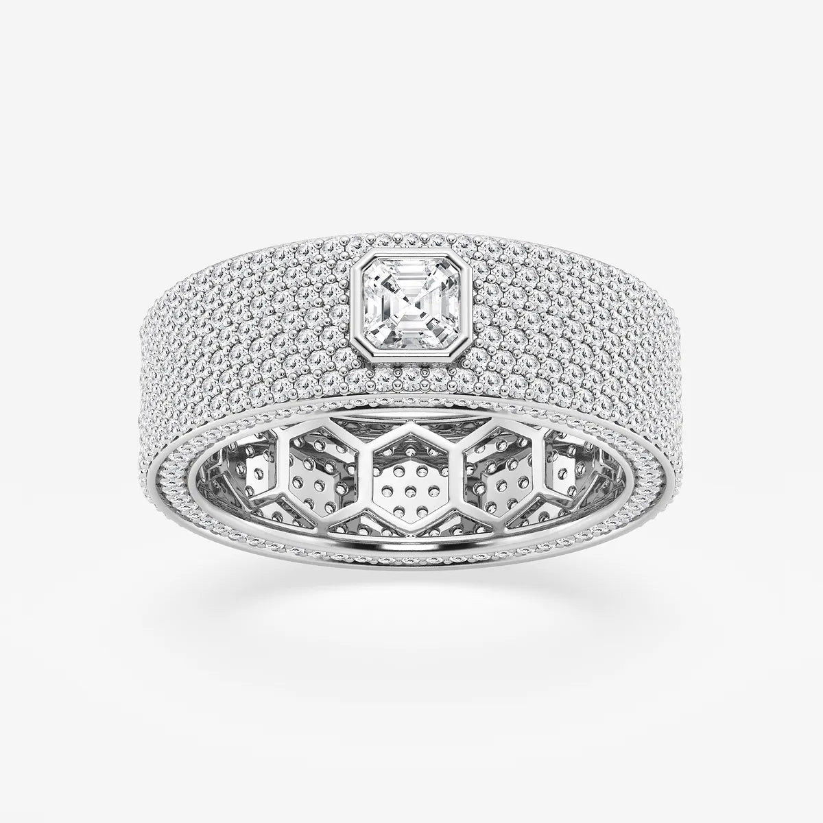 Modern Asscher Lab Grown Diamond Bezel Set Eternity Band in Yellow Gold