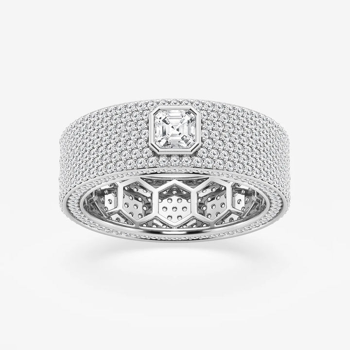 Modern Asscher Lab Grown Diamond Bezel Set Eternity Band in Yellow Gold