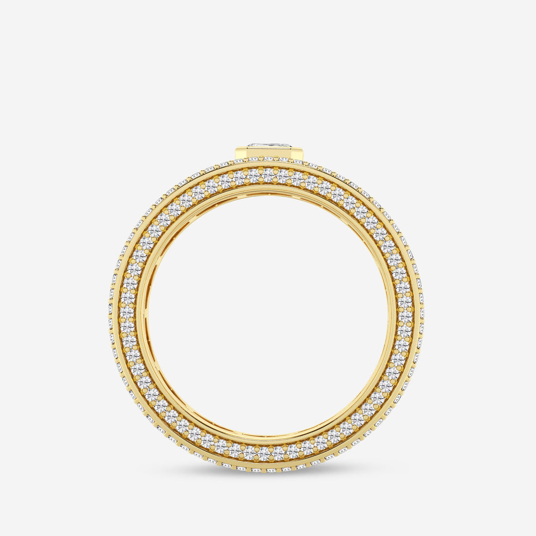 Modern Asscher Lab Grown Diamond Bezel Set Eternity Band in Yellow Gold