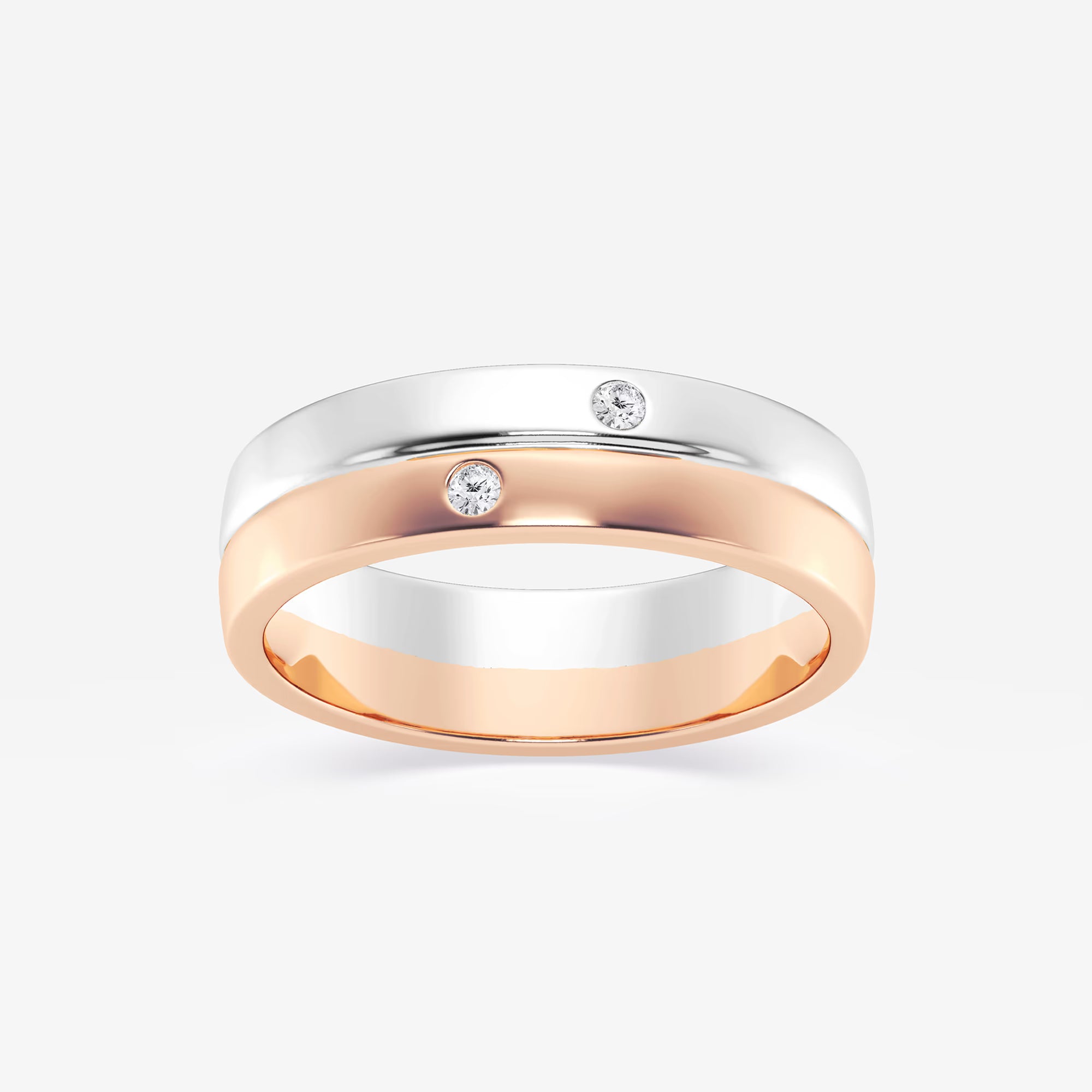 Refined Round Lab Grown Diamond Double Burnished Wedding Band in Two-Tone Gold