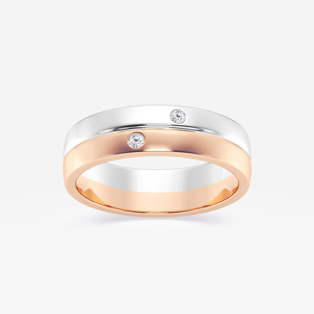 Refined Round Lab Grown Diamond Double Burnished Wedding Band in Two-Tone Gold