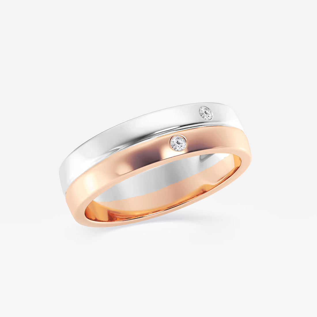 Refined Round Lab Grown Diamond Double Burnished Wedding Band in Two-Tone Gold