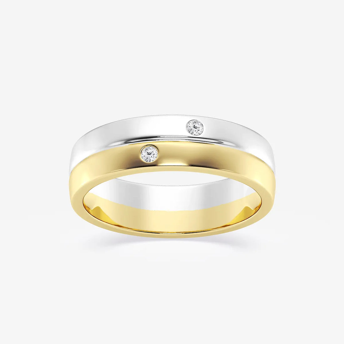 Refined Round Lab Grown Diamond Double Burnished Wedding Band in Two-Tone Gold