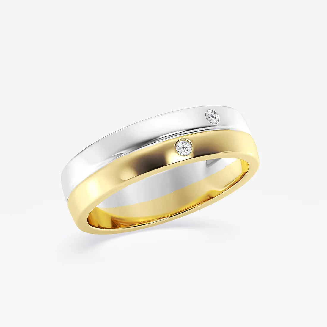 Refined Round Lab Grown Diamond Double Burnished Wedding Band in Two-Tone Gold