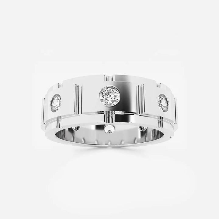 Contemporary Men's Round Lab Grown Diamond Link Style Eternity Band in Gold
