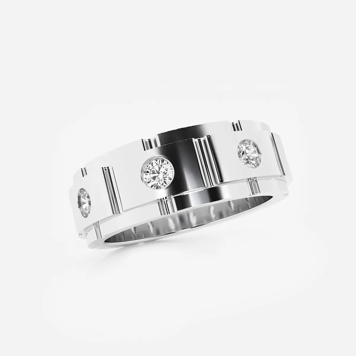 Contemporary Men's Round Lab Grown Diamond Link Style Eternity Band in Gold