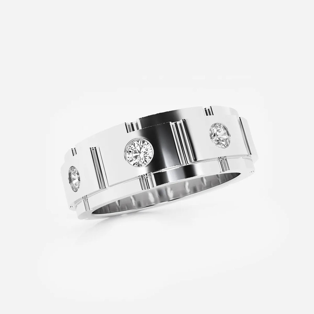 Contemporary Men's Round Lab Grown Diamond Link Style Eternity Band in Gold