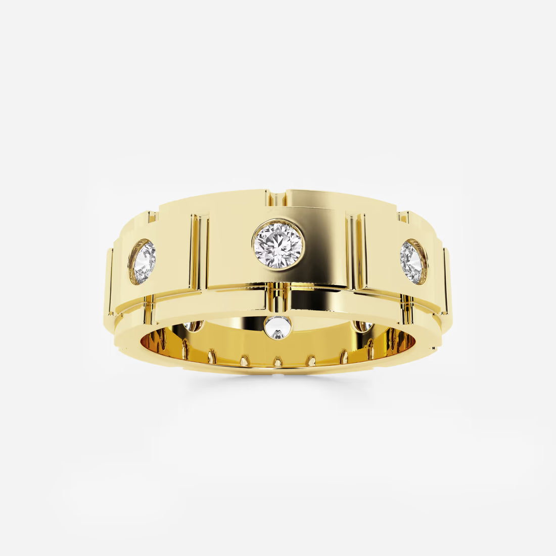 Contemporary Men's Round Lab Grown Diamond Link Style Eternity Band in Gold