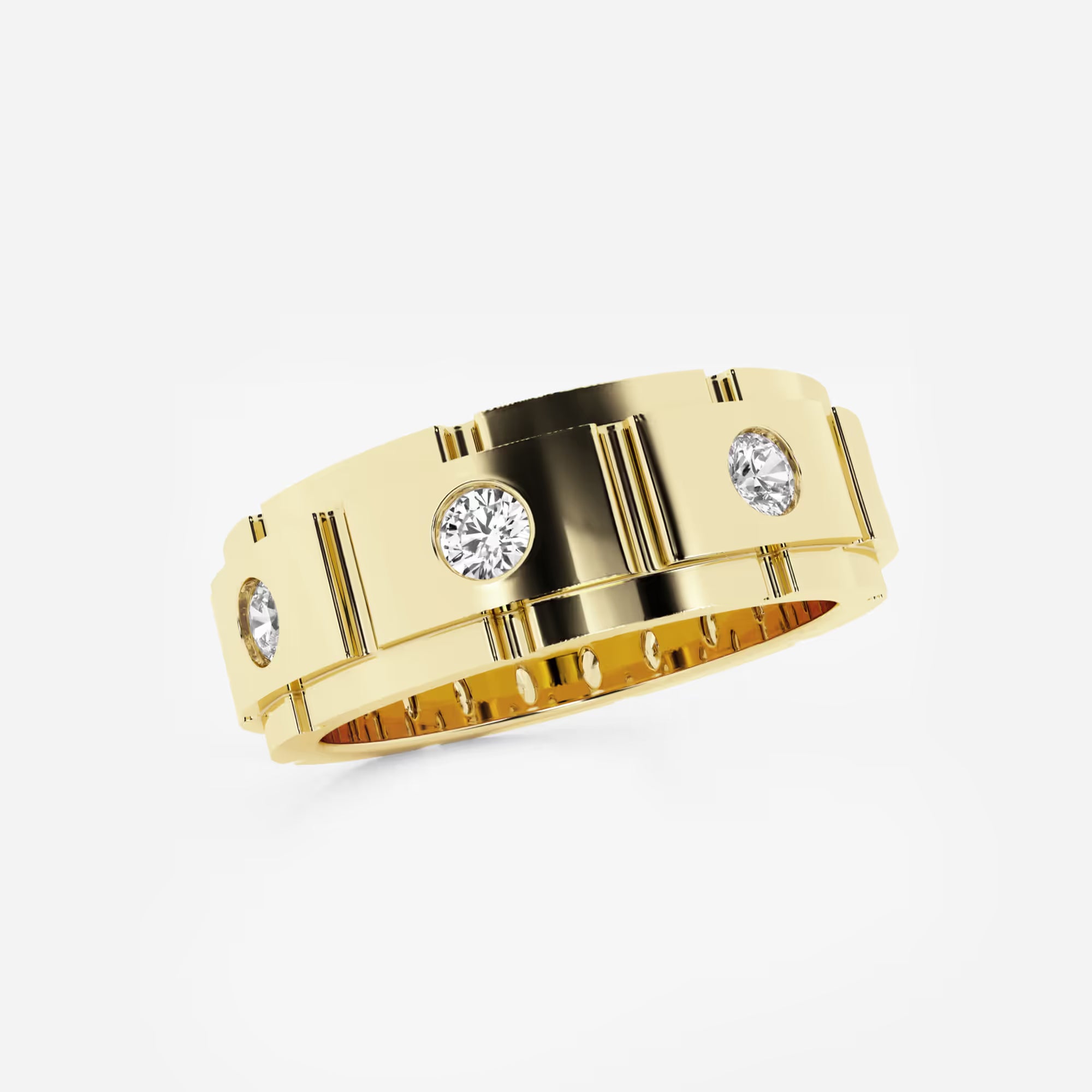 Contemporary Men's Round Lab Grown Diamond Link Style Eternity Band in Gold