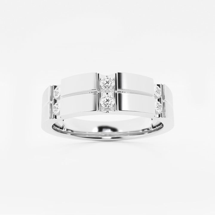 Bold Men's Round Lab Grown Diamond Brick Design Wedding Band in Gold