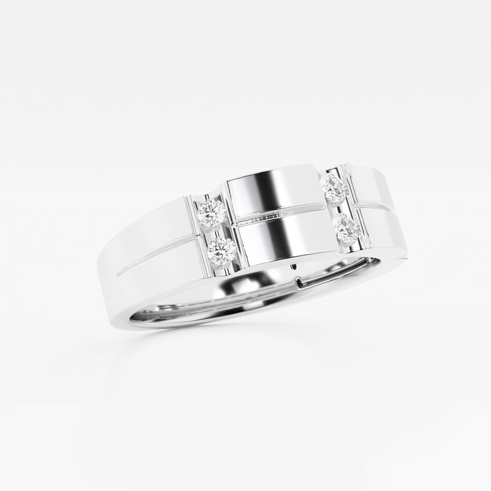 Bold Men's Round Lab Grown Diamond Brick Design Wedding Band in Gold