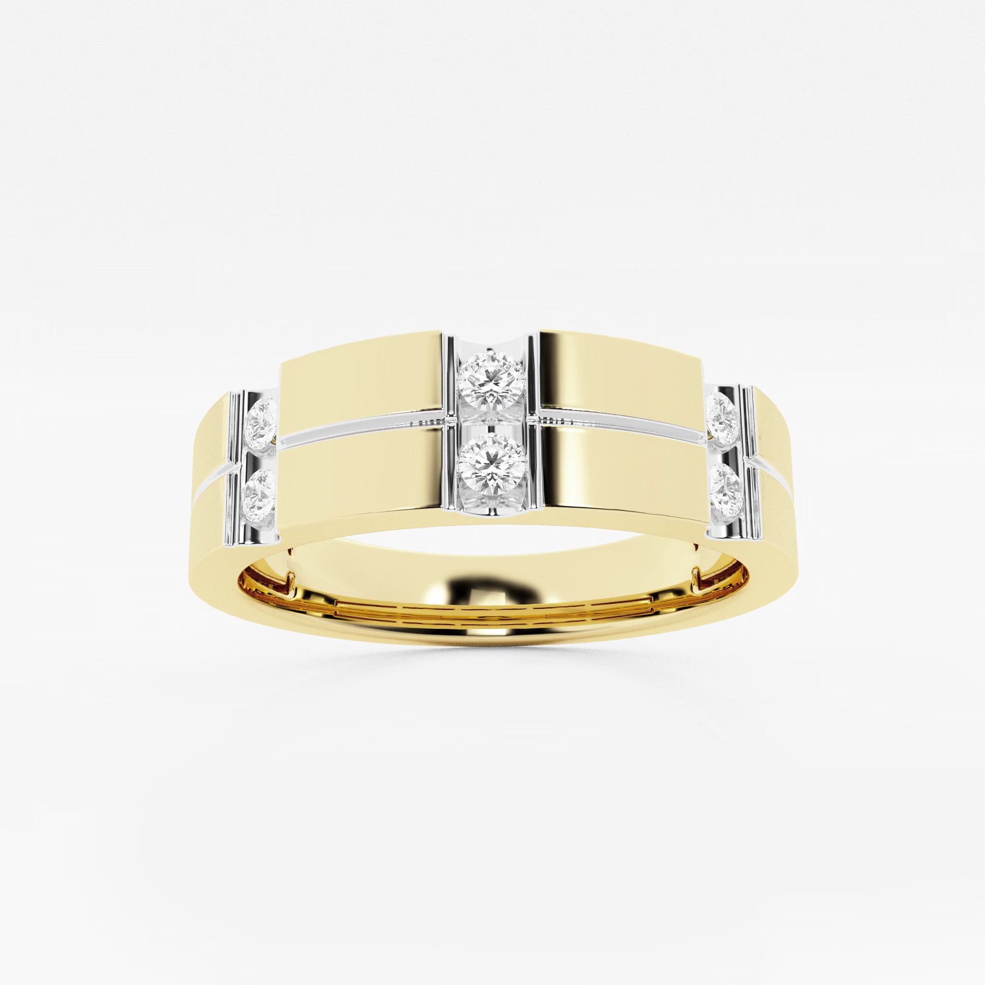 Bold Men's Round Lab Grown Diamond Brick Design Wedding Band in Gold