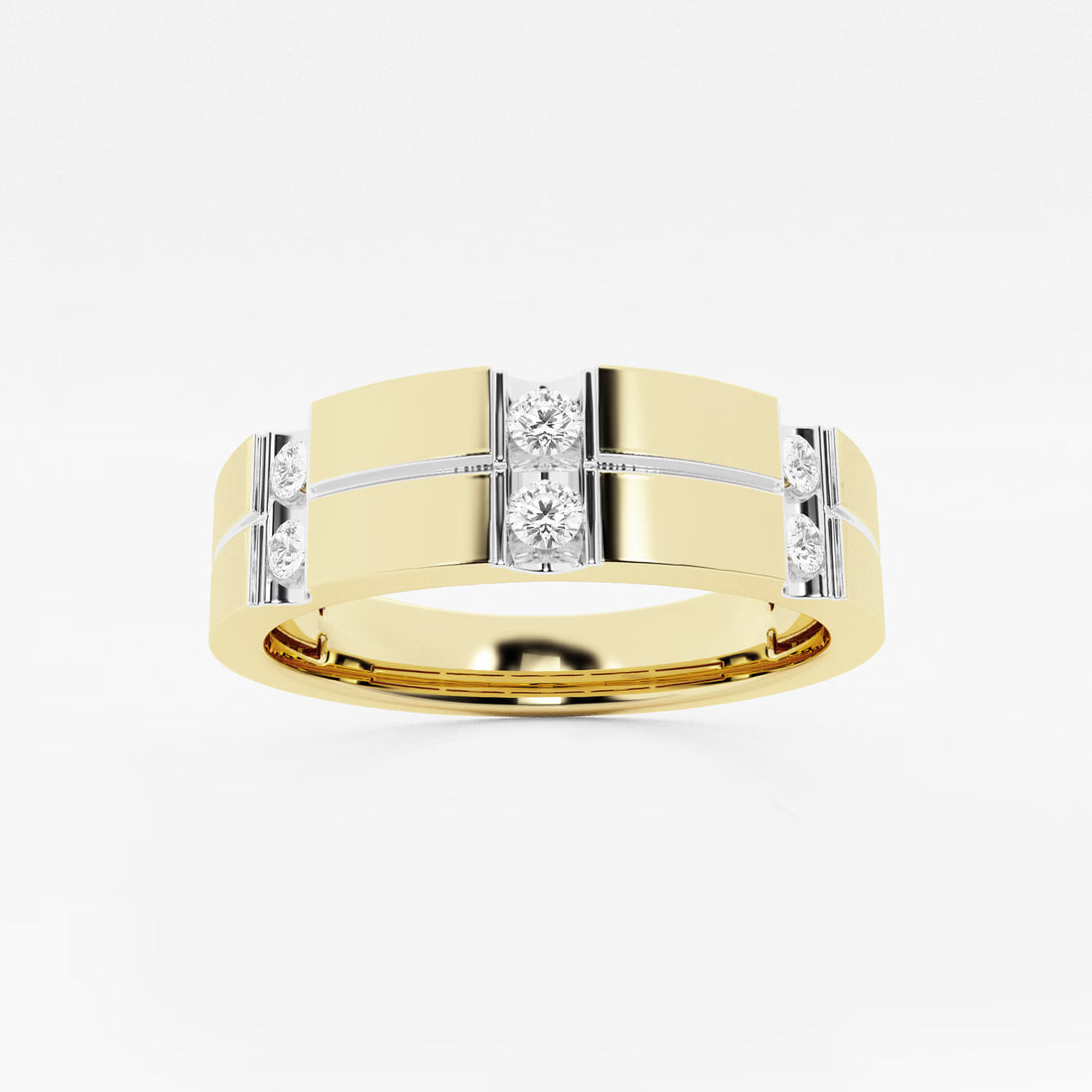 Bold Men's Round Lab Grown Diamond Brick Design Wedding Band in Gold