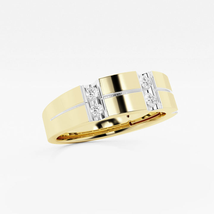 Bold Men's Round Lab Grown Diamond Brick Design Wedding Band in Gold
