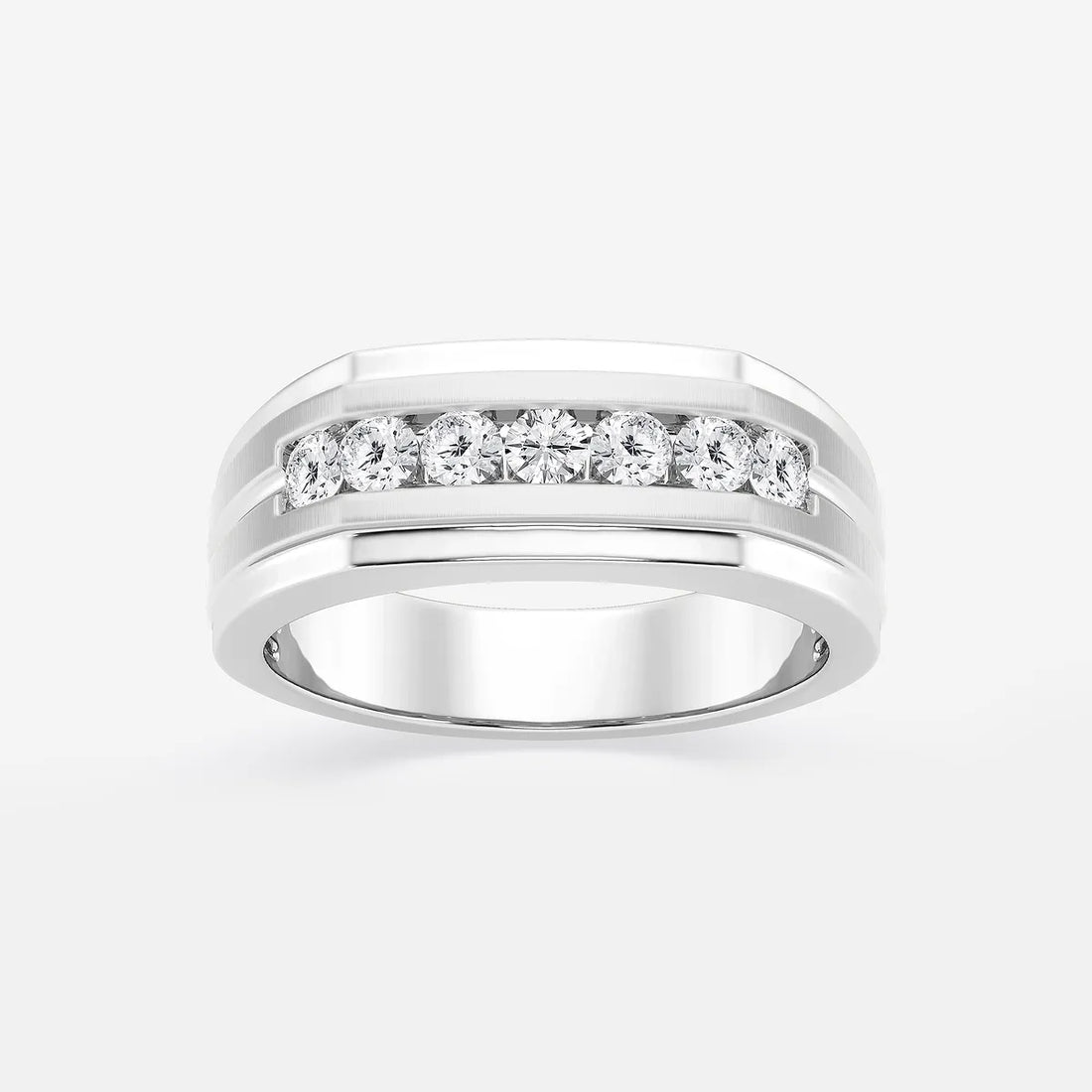 Heptara Round Lab-Grown Diamond Seven-Stone Satin Finish Wedding Band