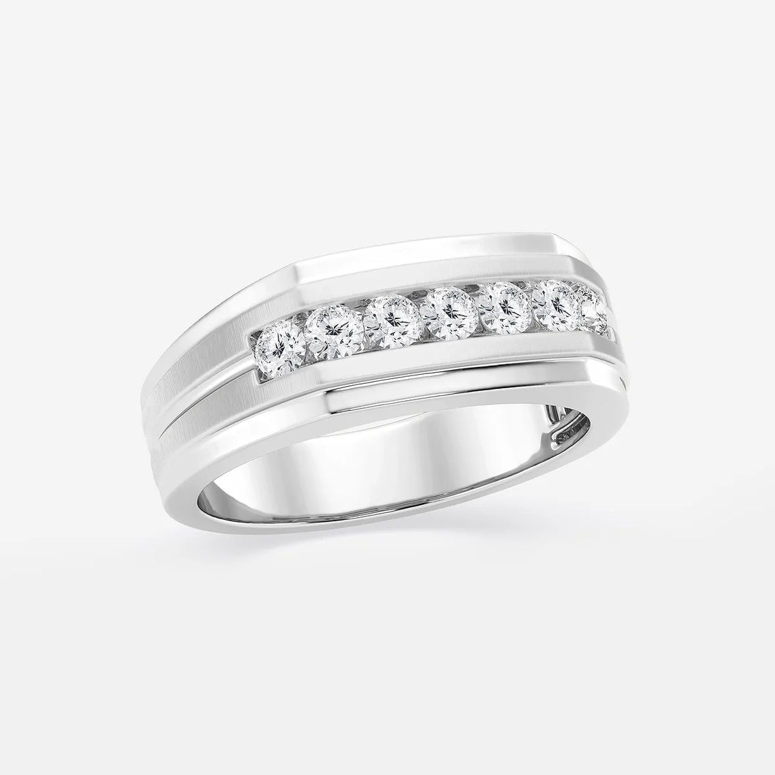 Heptara Round Lab-Grown Diamond Seven-Stone Satin Finish Wedding Band