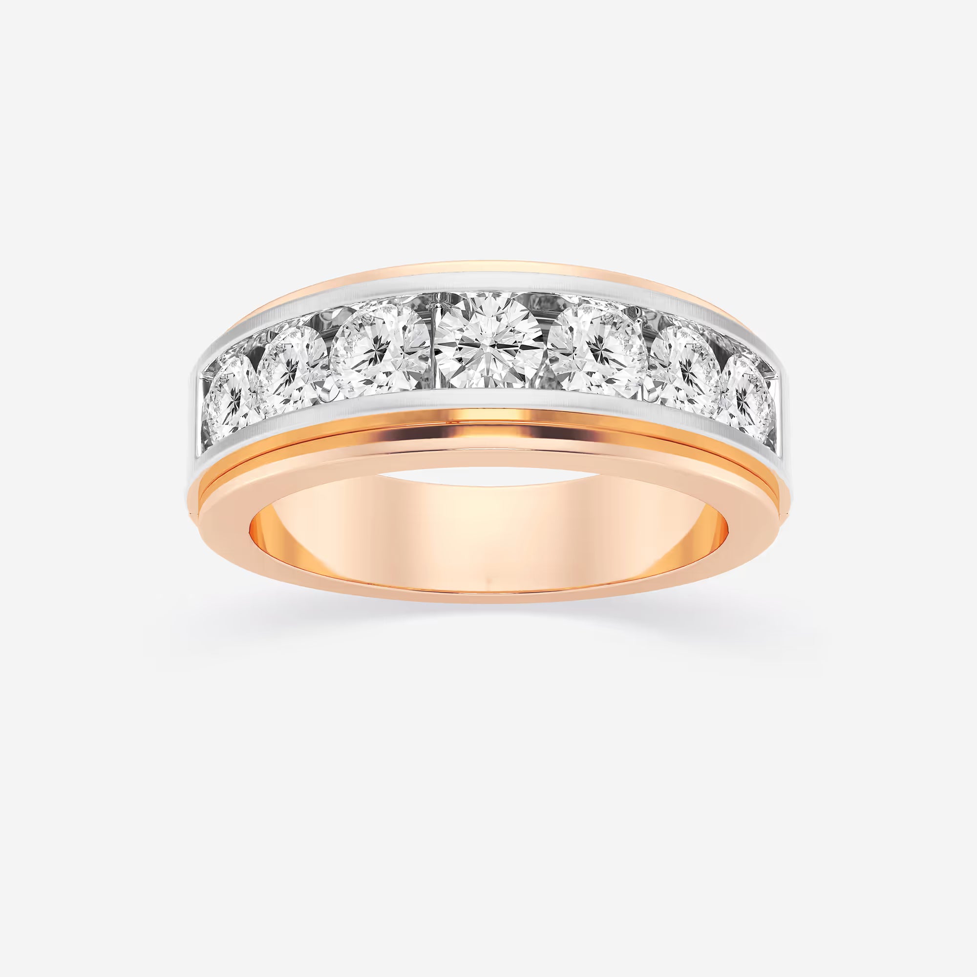 Elegant Seven Stone Round Lab Grown Diamond Satin Channel Wedding Band