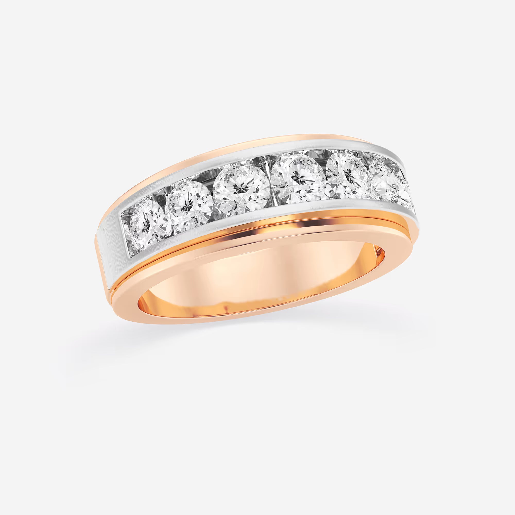 Elegant Seven Stone Round Lab Grown Diamond Satin Channel Wedding Band