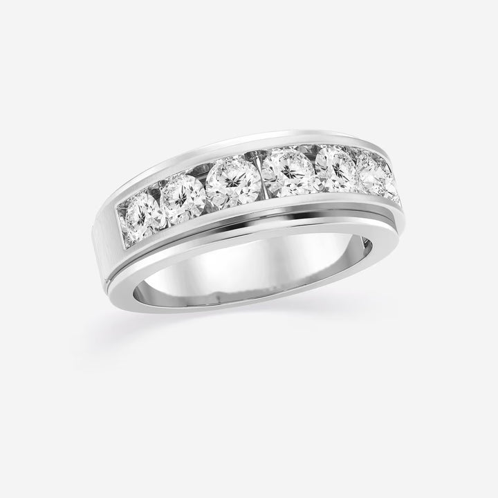 Elegant Seven Stone Round Lab Grown Diamond Satin Channel Wedding Band
