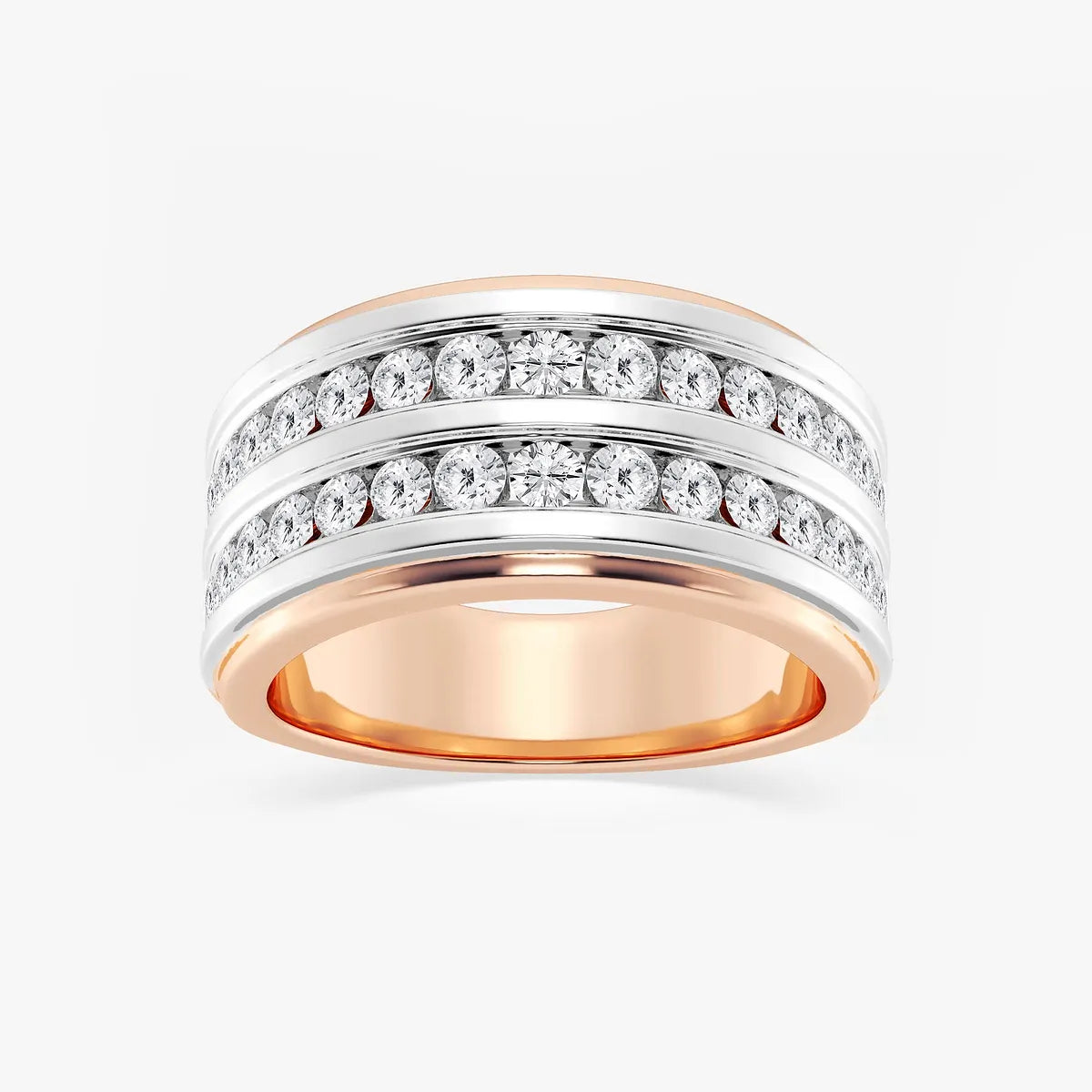 Men’s Double Row Channel Set Round Lab Grown Diamond Wedding Band in Two-Tone Gold