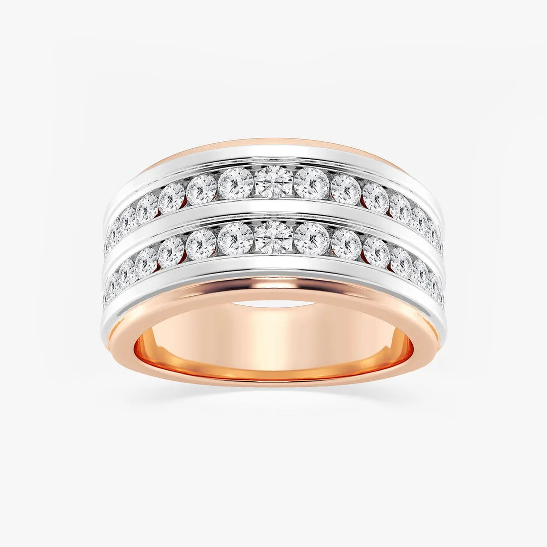 Men’s Double Row Channel Set Round Lab Grown Diamond Wedding Band in Two-Tone Gold