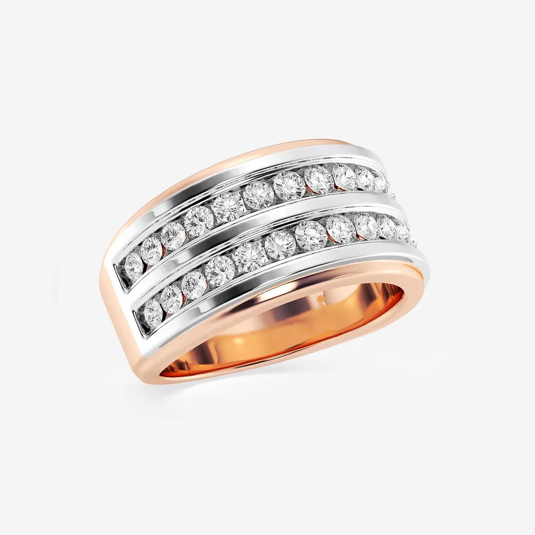 Men’s Double Row Channel Set Round Lab Grown Diamond Wedding Band in Two-Tone Gold