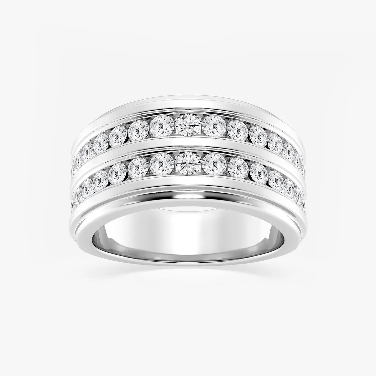 Men’s Double Row Channel Set Round Lab Grown Diamond Wedding Band in Two-Tone Gold