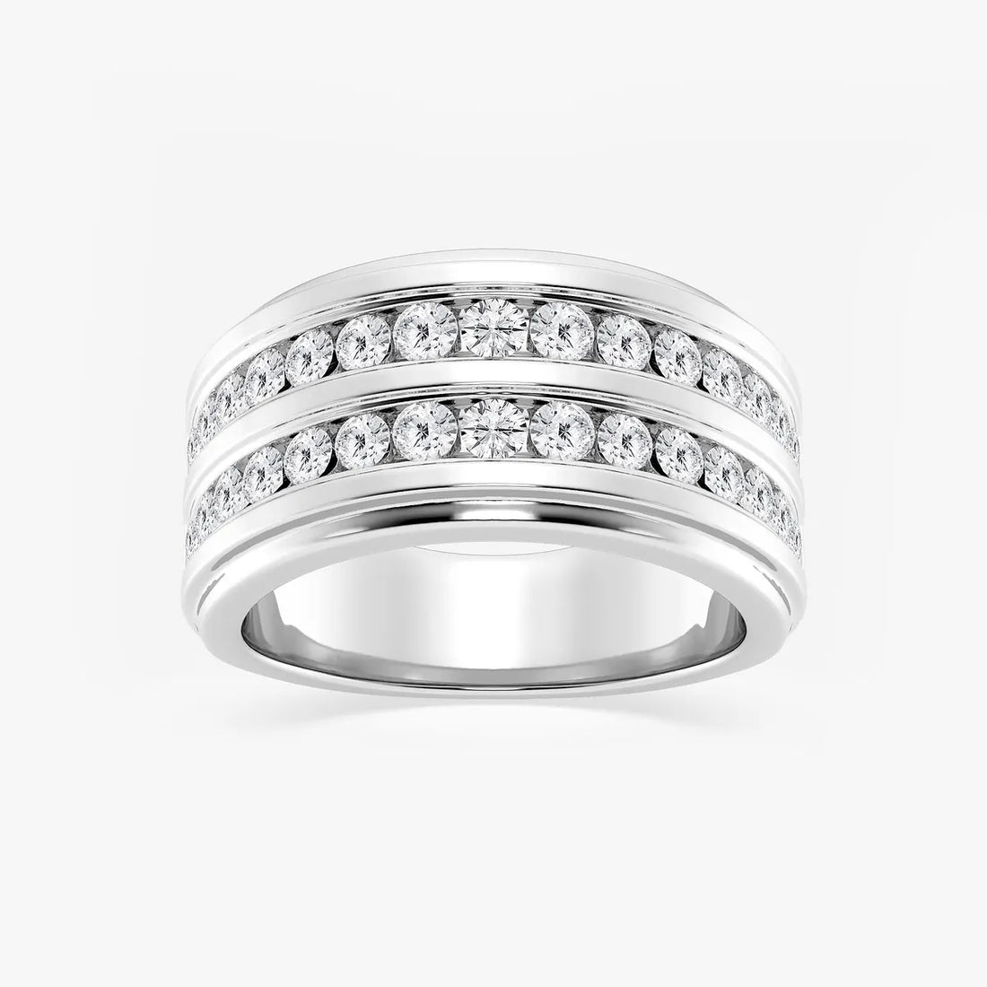 Men’s Double Row Channel Set Round Lab Grown Diamond Wedding Band in Two-Tone Gold
