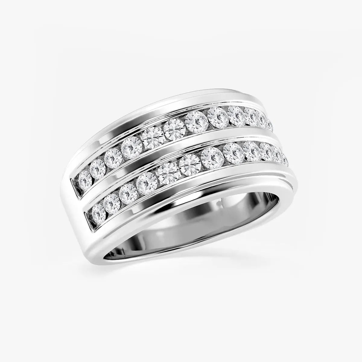 Men’s Double Row Channel Set Round Lab Grown Diamond Wedding Band in Two-Tone Gold