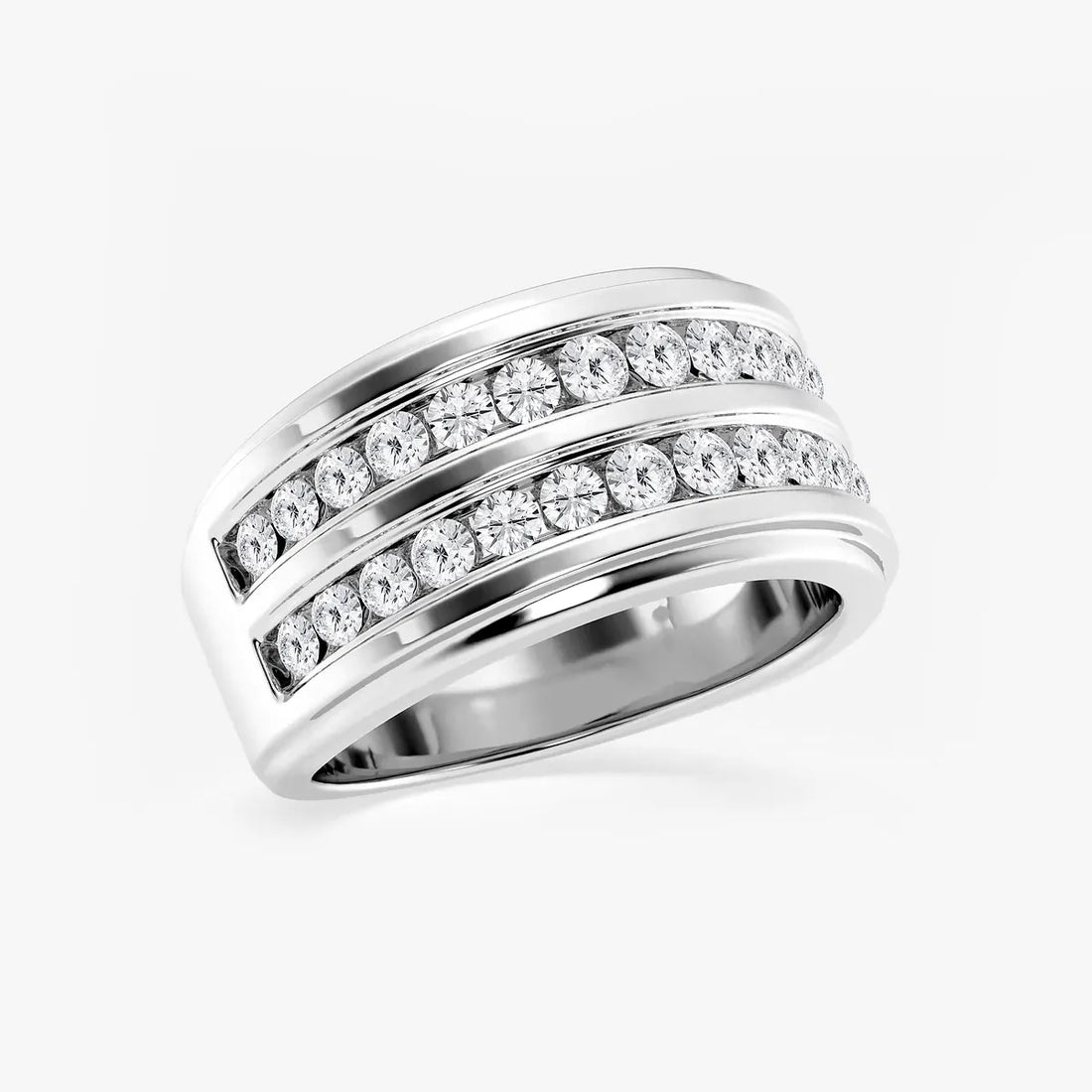 Men’s Double Row Channel Set Round Lab Grown Diamond Wedding Band in Two-Tone Gold