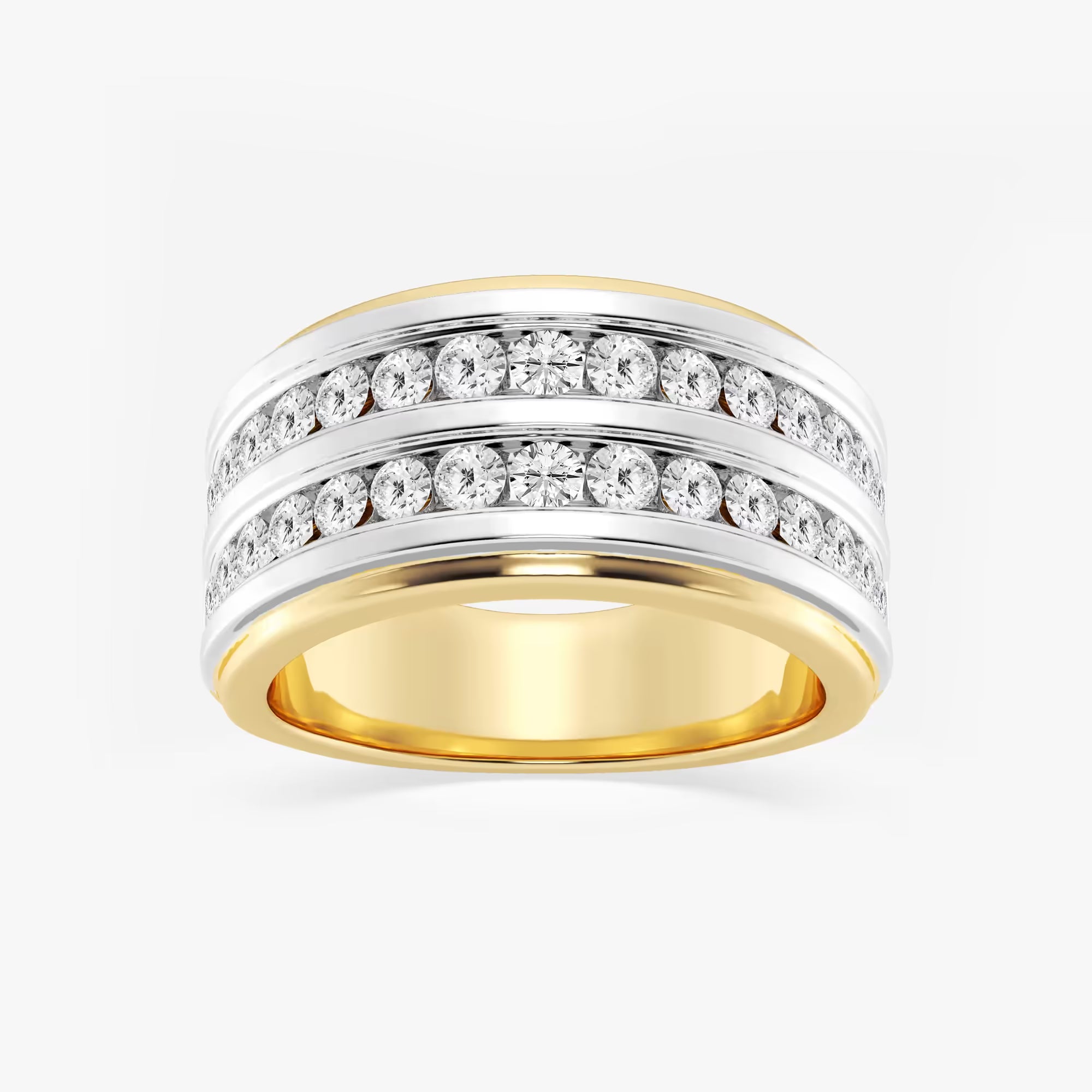 Men’s Double Row Channel Set Round Lab Grown Diamond Wedding Band in Two-Tone Gold
