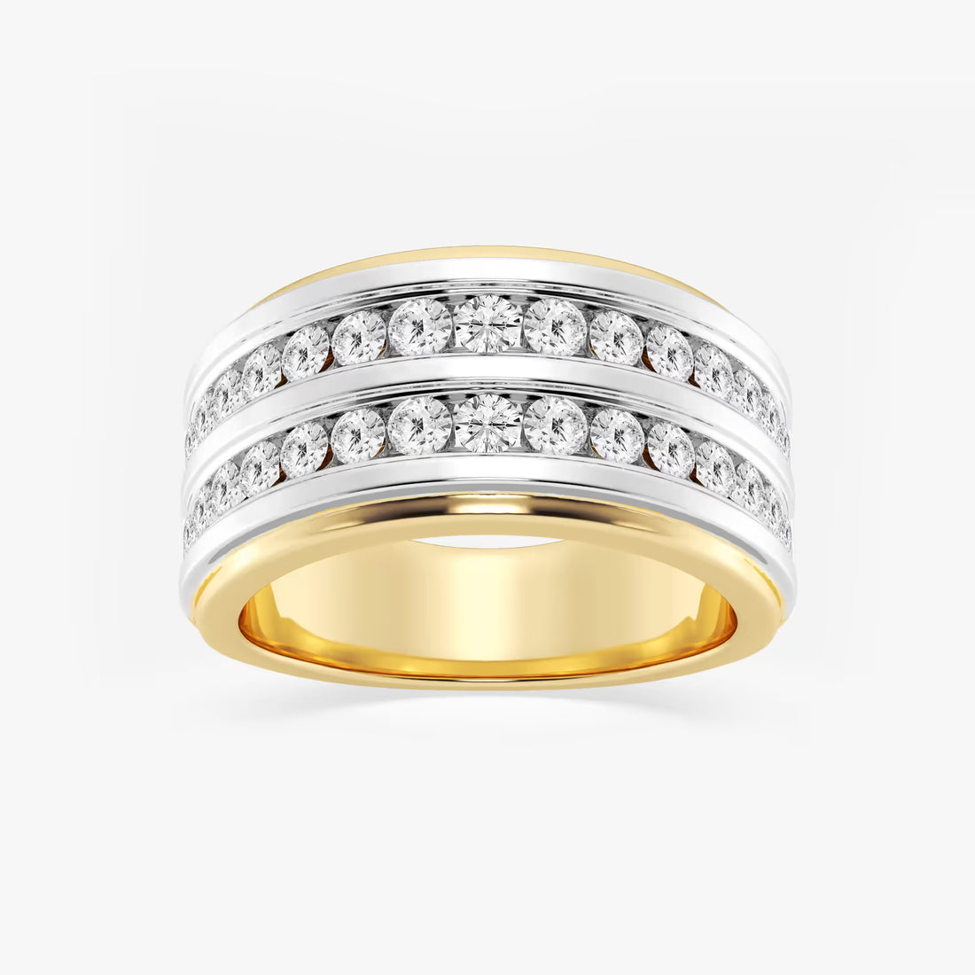 Men’s Double Row Channel Set Round Lab Grown Diamond Wedding Band in Two-Tone Gold