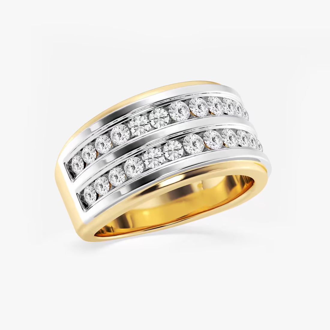 Men’s Double Row Channel Set Round Lab Grown Diamond Wedding Band in Two-Tone Gold