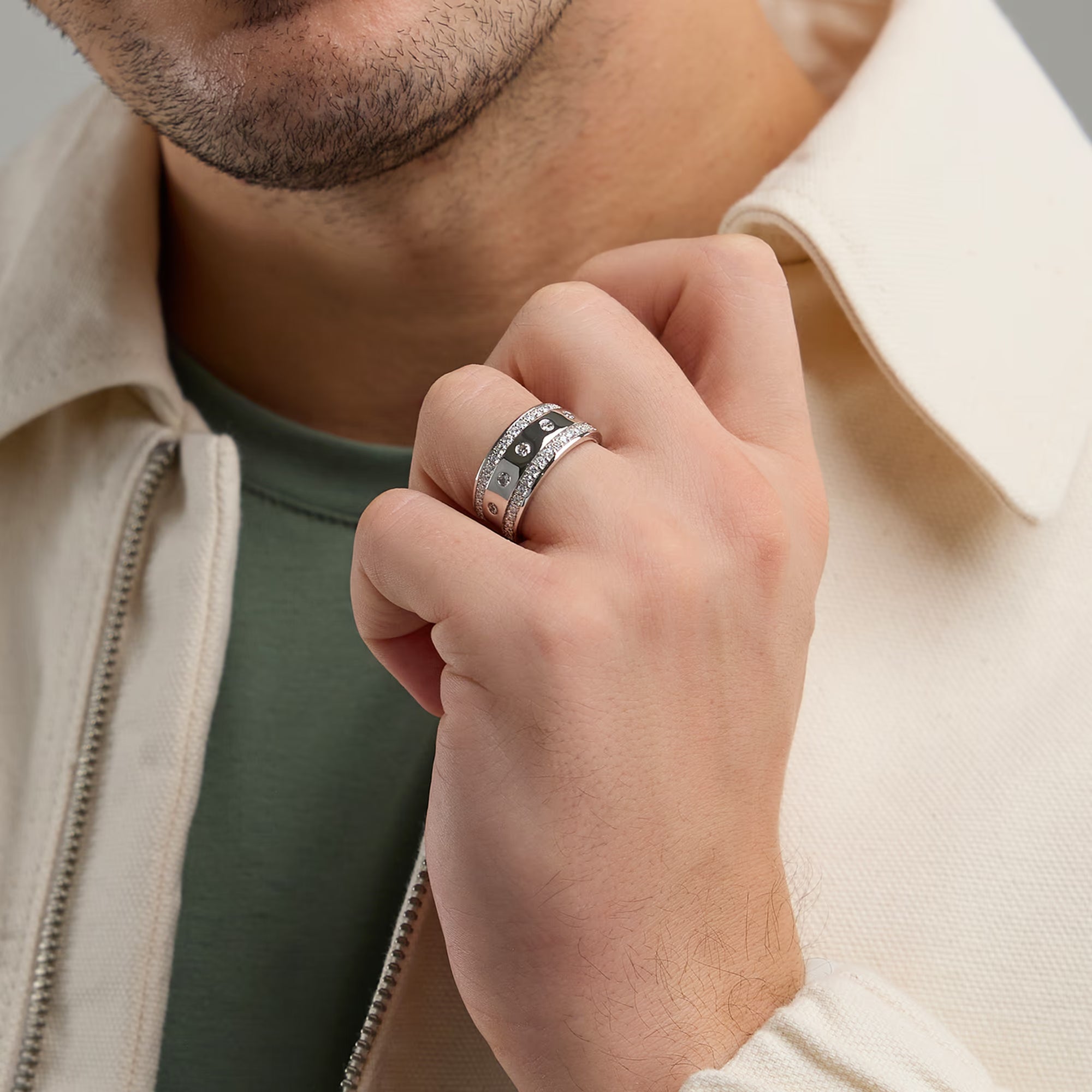 Sleek Men's Round Lab Grown Diamond Floating Wedding Band in Rose Gold
