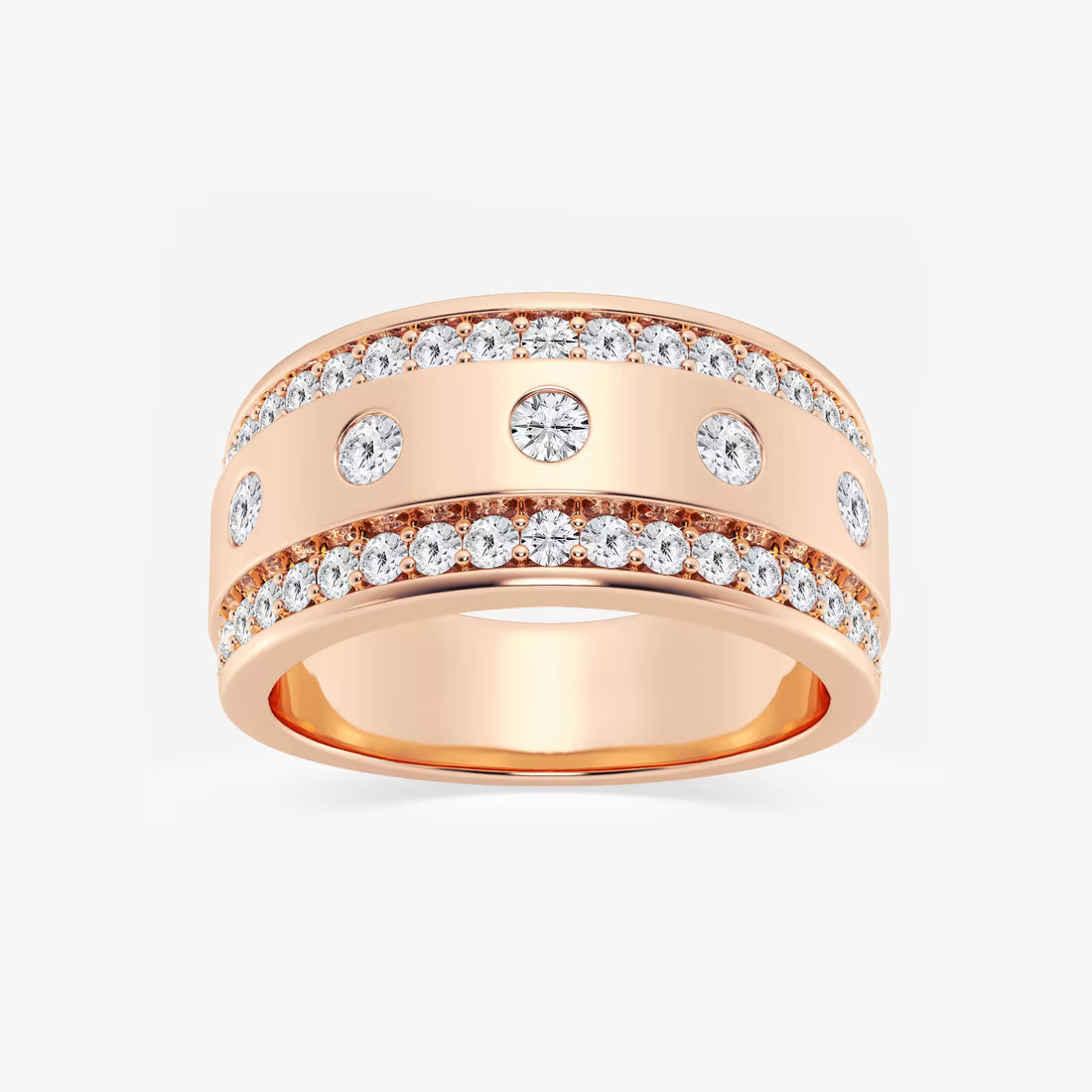 Sleek Men's Round Lab Grown Diamond Floating Wedding Band in Rose Gold
