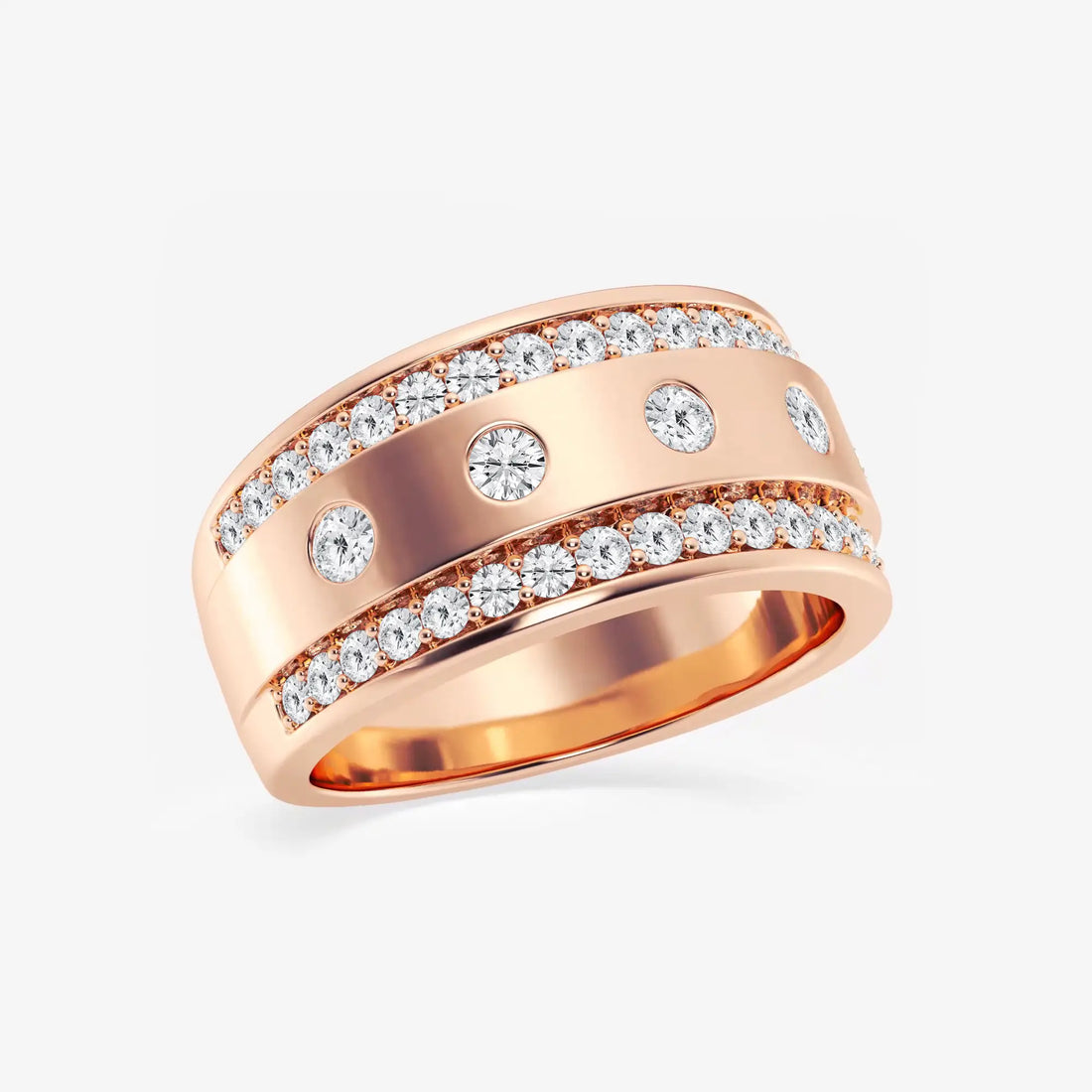 Sleek Men's Round Lab Grown Diamond Floating Wedding Band in Rose Gold