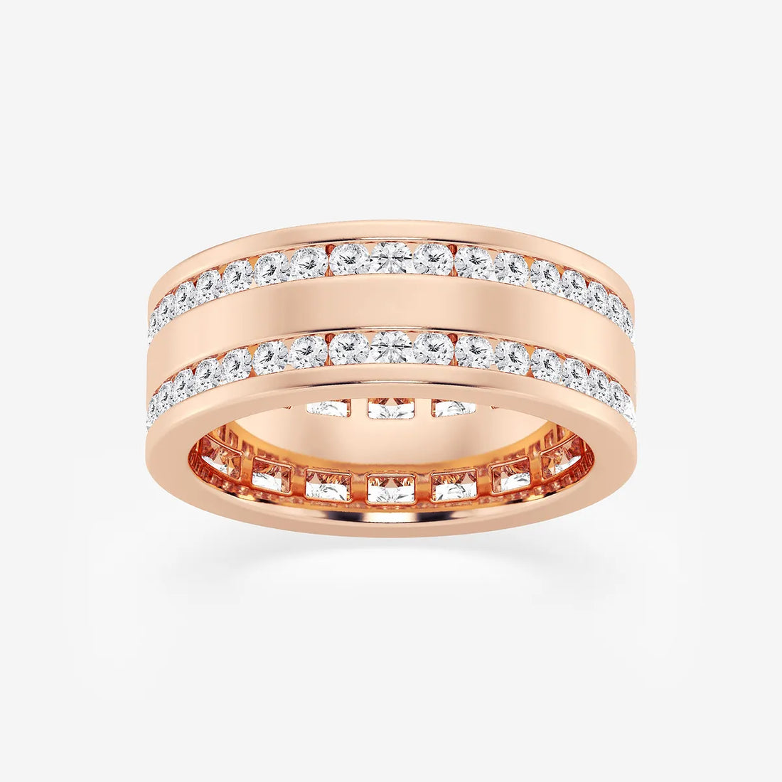 Luxury Men's Round Lab Grown Diamond Double Row Eternity Band in White Gold