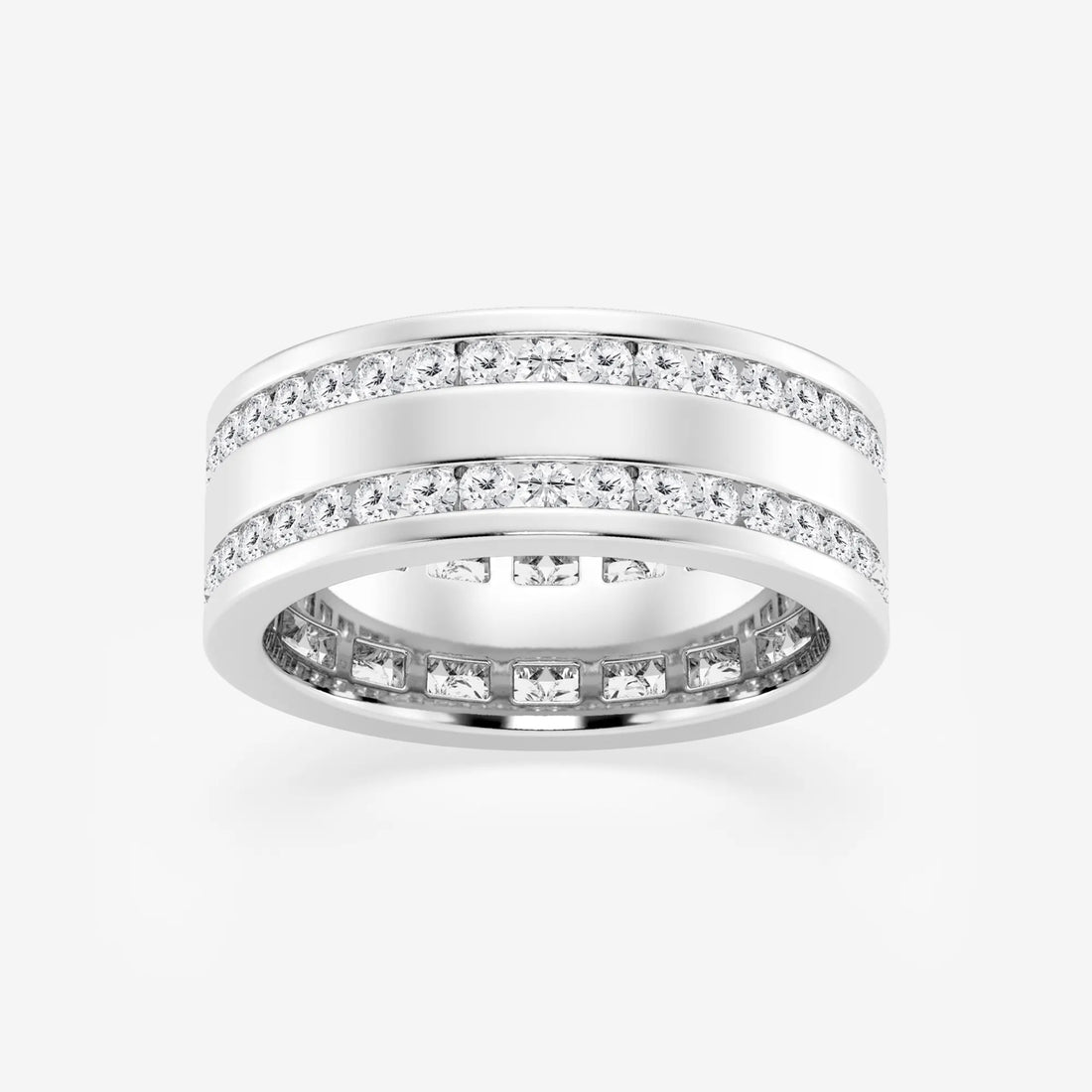 Luxury Men's Round Lab Grown Diamond Double Row Eternity Band in White Gold