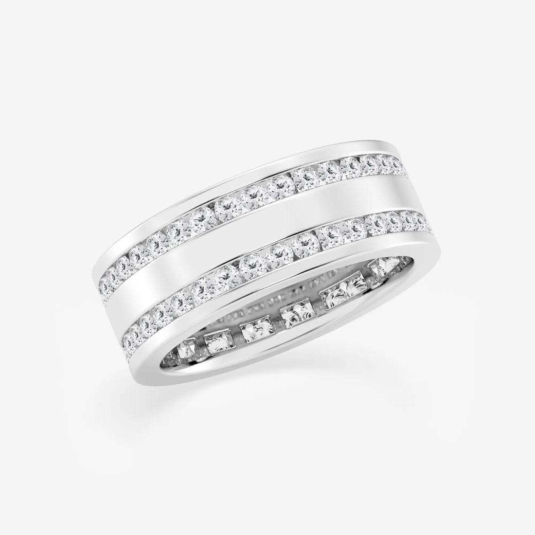 Luxury Men's Round Lab Grown Diamond Double Row Eternity Band in White Gold