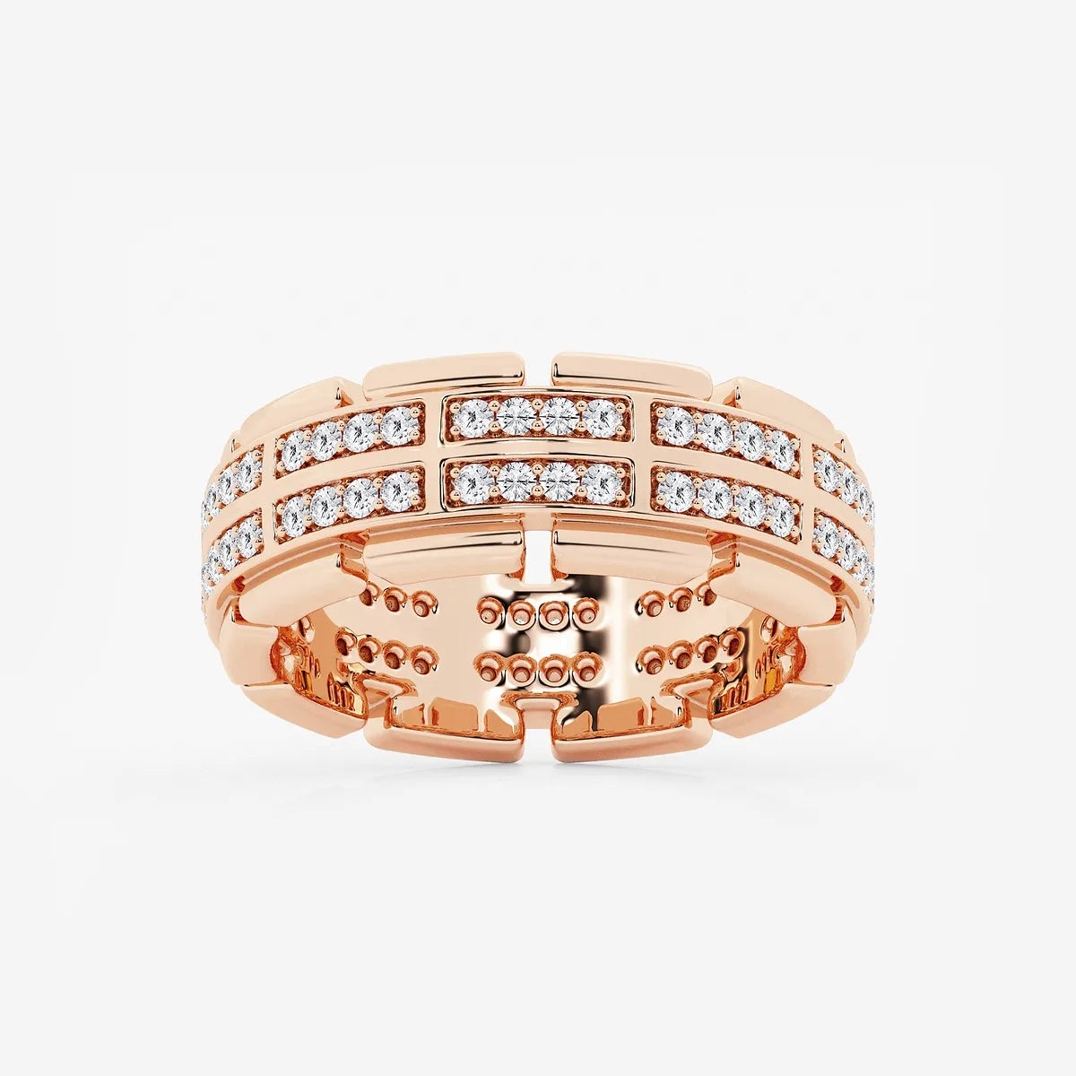 Bold Men's Round Lab Grown Diamond Multi-Row Pave Eternity Band in Yellow Gold