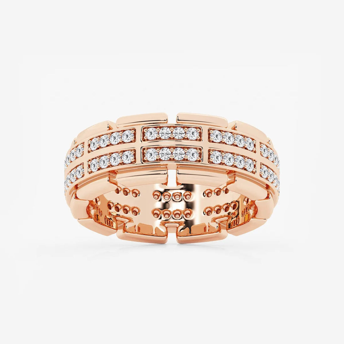 Bold Men's Round Lab Grown Diamond Multi-Row Pave Eternity Band in Yellow Gold