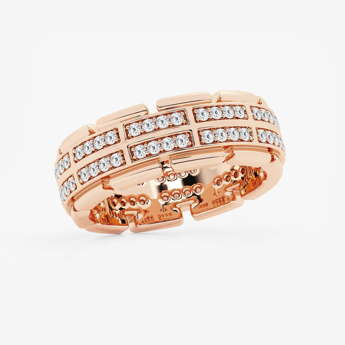Bold Men's Round Lab Grown Diamond Multi-Row Pave Eternity Band in Yellow Gold