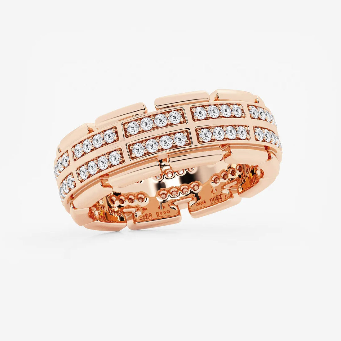 Bold Men's Round Lab Grown Diamond Multi-Row Pave Eternity Band in Yellow Gold