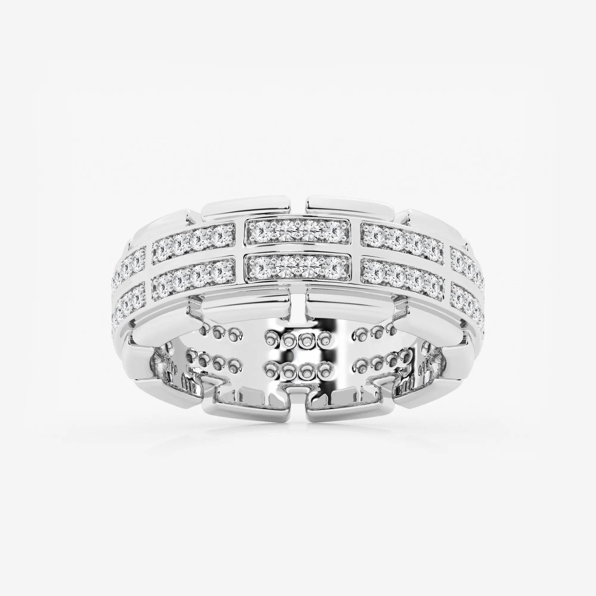 Bold Men's Round Lab Grown Diamond Multi-Row Pave Eternity Band in Yellow Gold