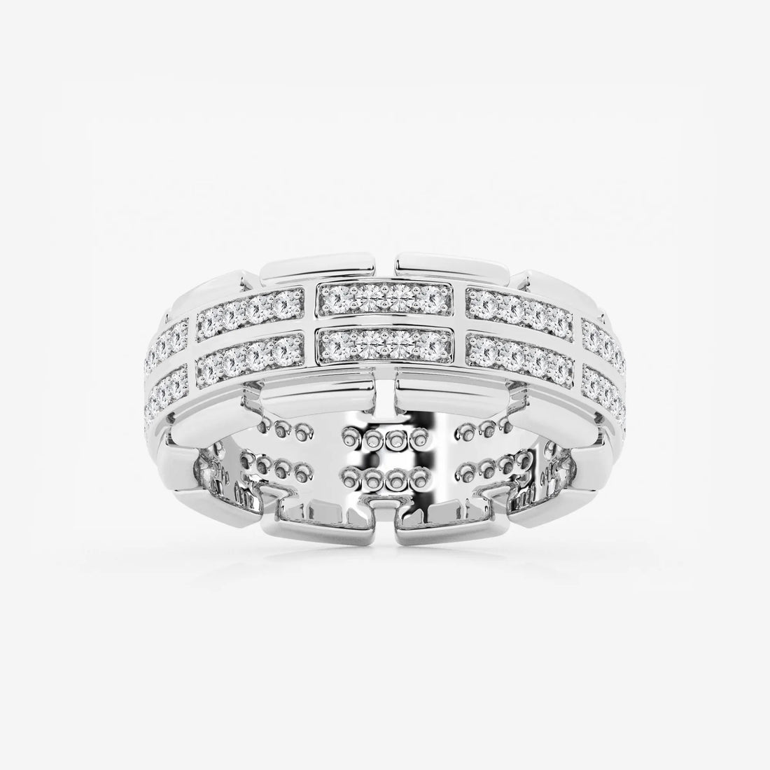 Bold Men's Round Lab Grown Diamond Multi-Row Pave Eternity Band in Yellow Gold