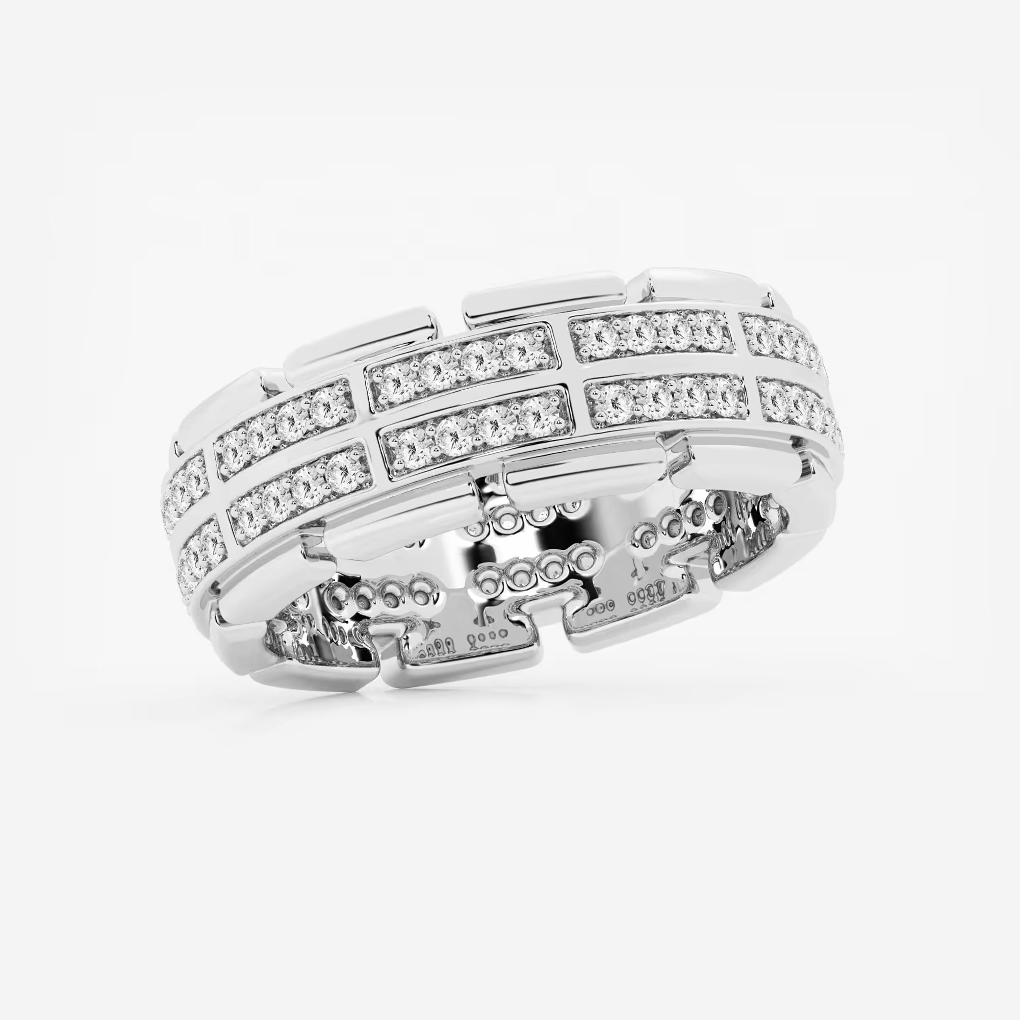 Bold Men's Round Lab Grown Diamond Multi-Row Pave Eternity Band in Yellow Gold