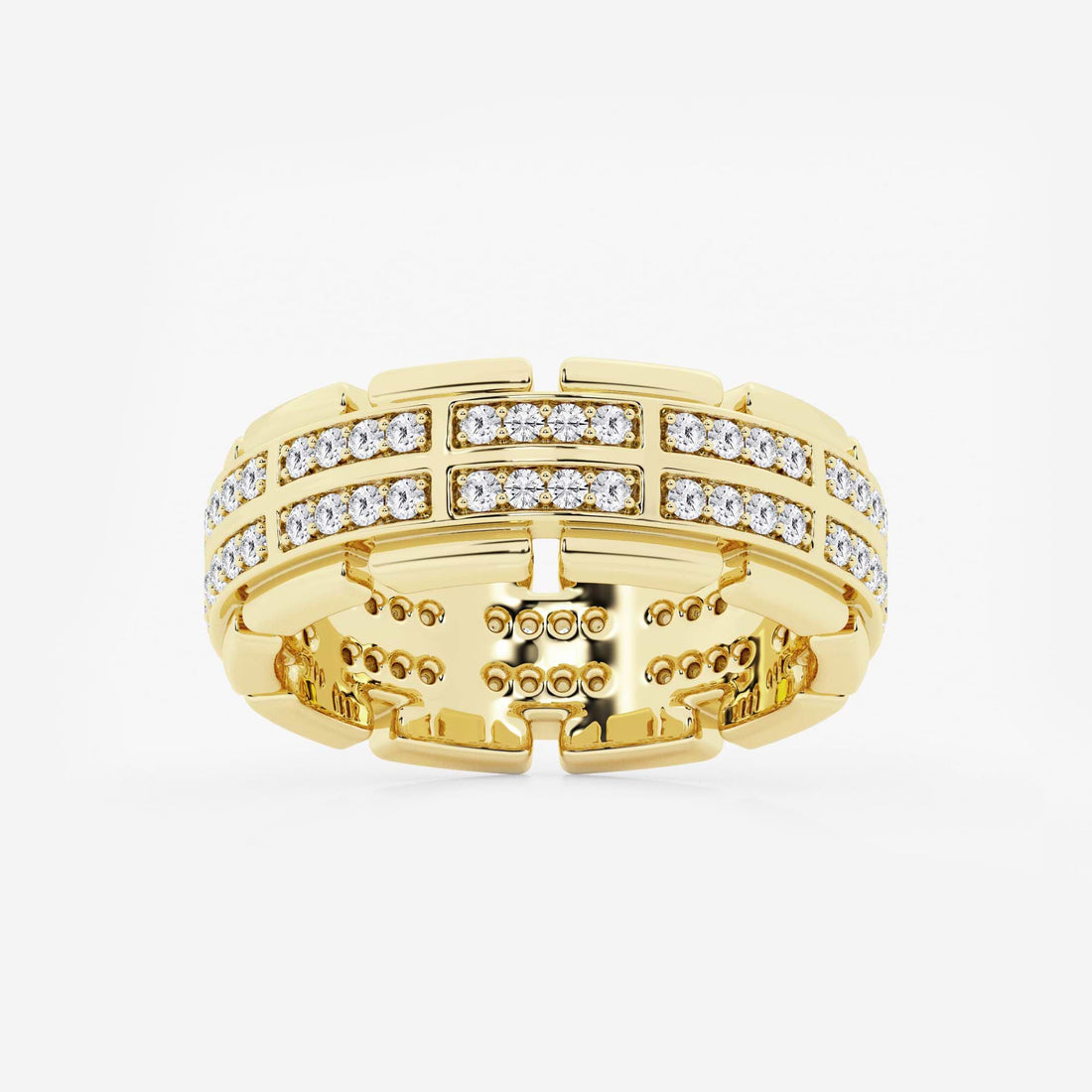 Bold Men's Round Lab Grown Diamond Multi-Row Pave Eternity Band in Yellow Gold