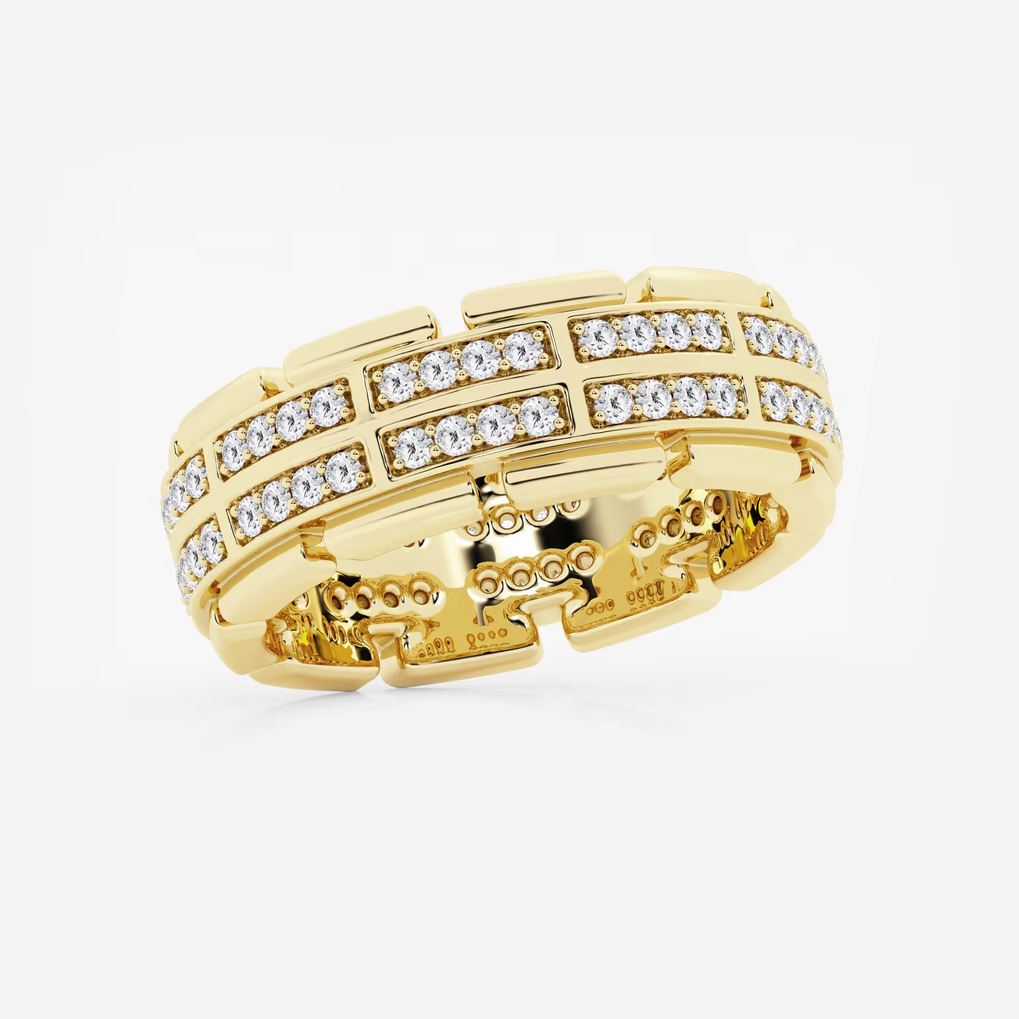 Bold Men's Round Lab Grown Diamond Multi-Row Pave Eternity Band in Yellow Gold