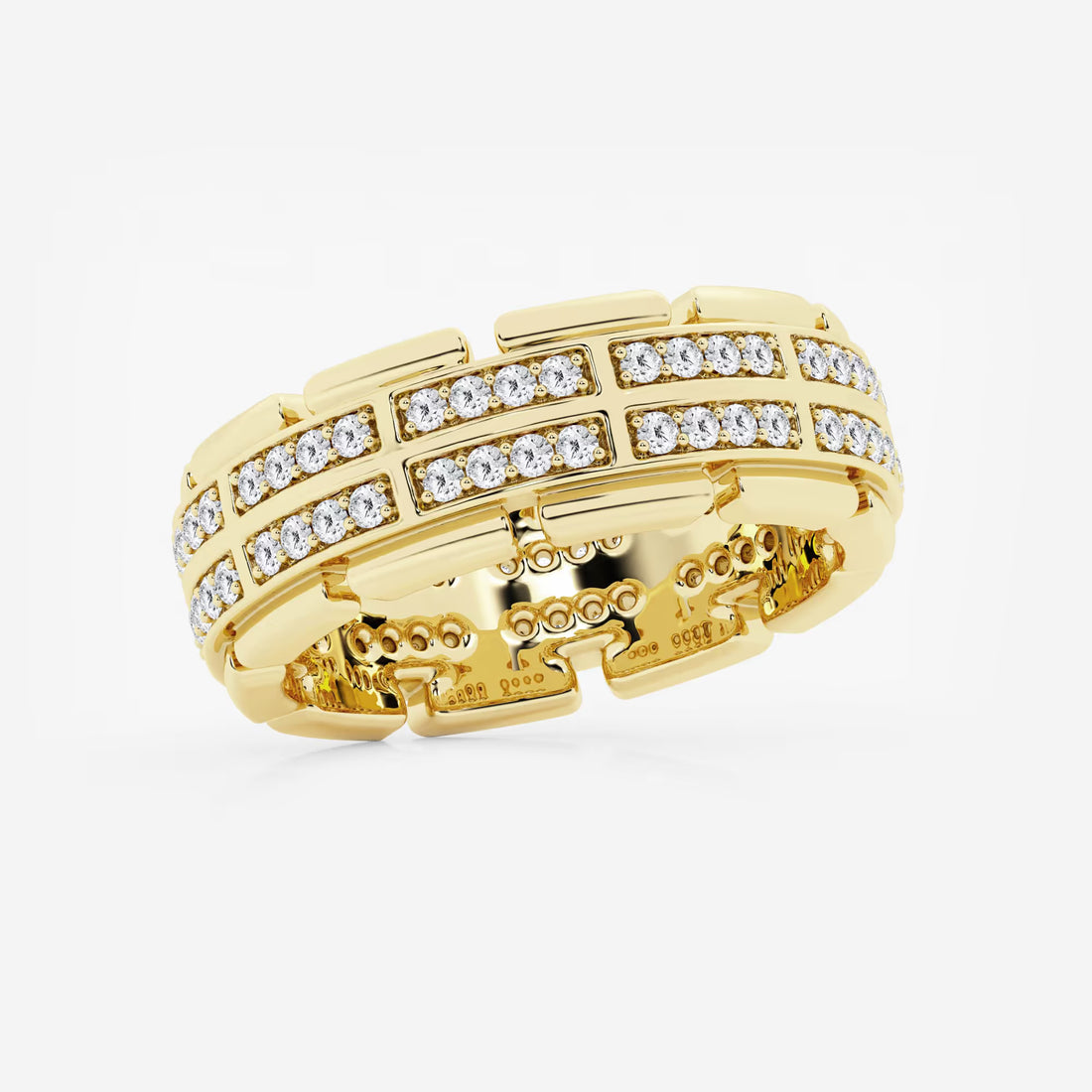 Bold Men's Round Lab Grown Diamond Multi-Row Pave Eternity Band in Yellow Gold